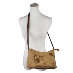 Vintage Cappelli Straworld Floral Beaded Faux Suede Shoulder Bag 2003